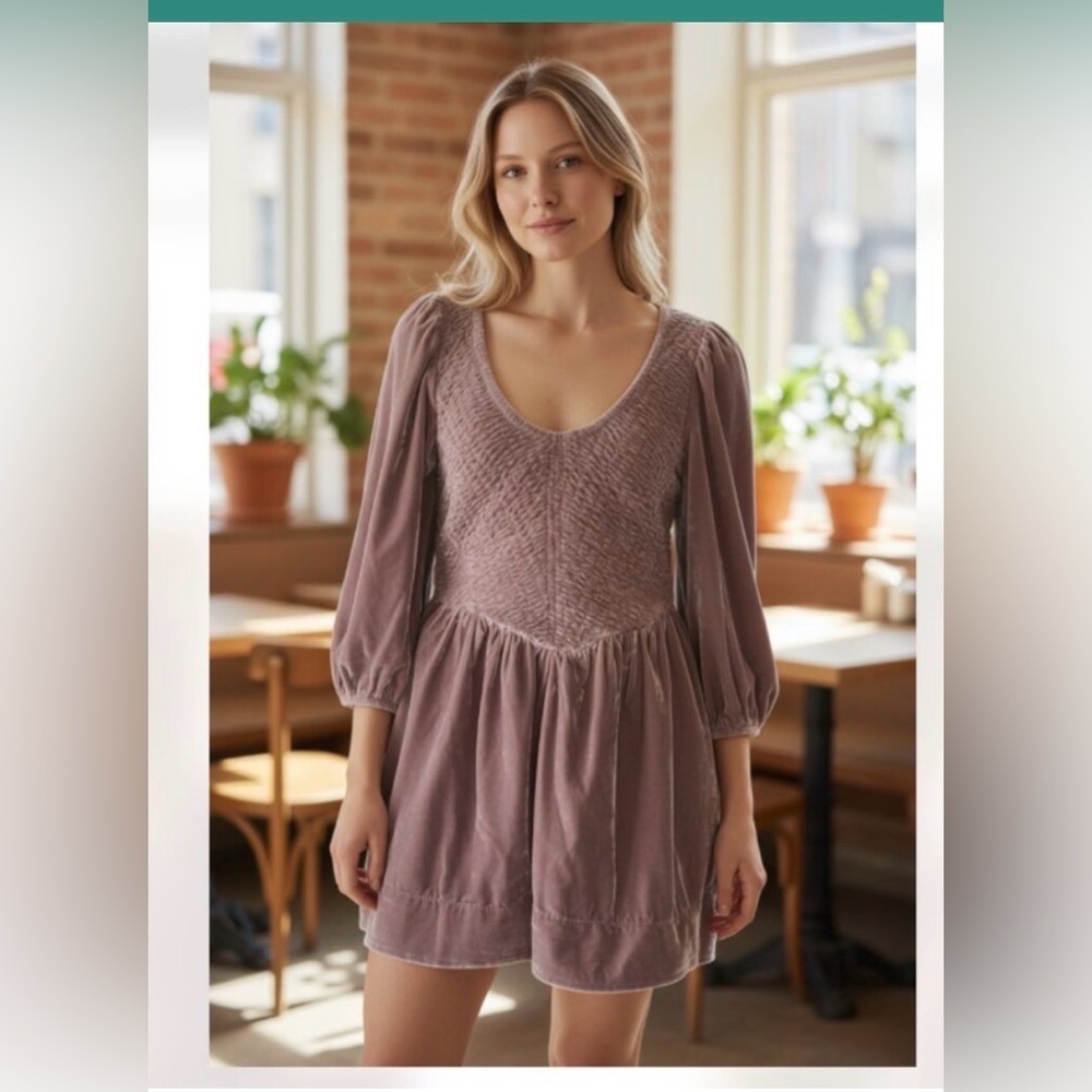 Free People Farrier Velvet Mini Dress Winter Bloom Mauve/Pink Large